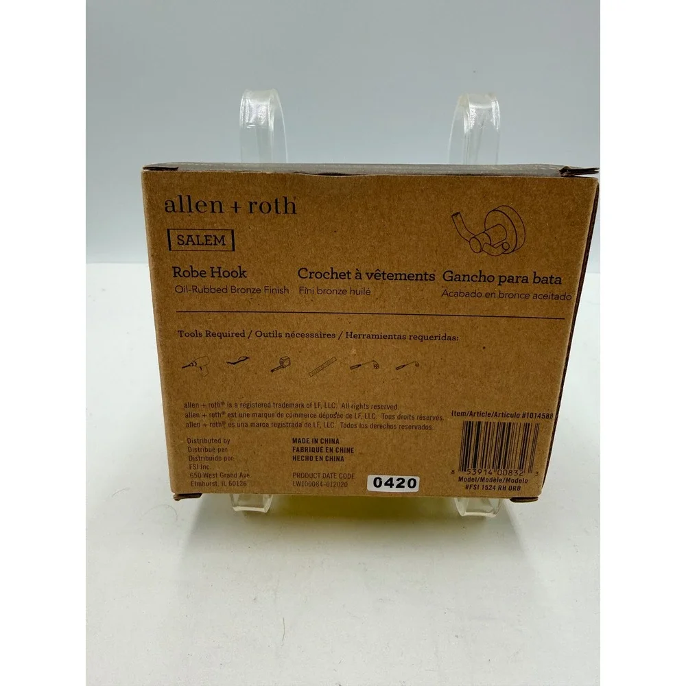 Allen + Roth Robe Hook Salem Bronze NEW Oil-Rubbed Finish Wall Mount 1014588